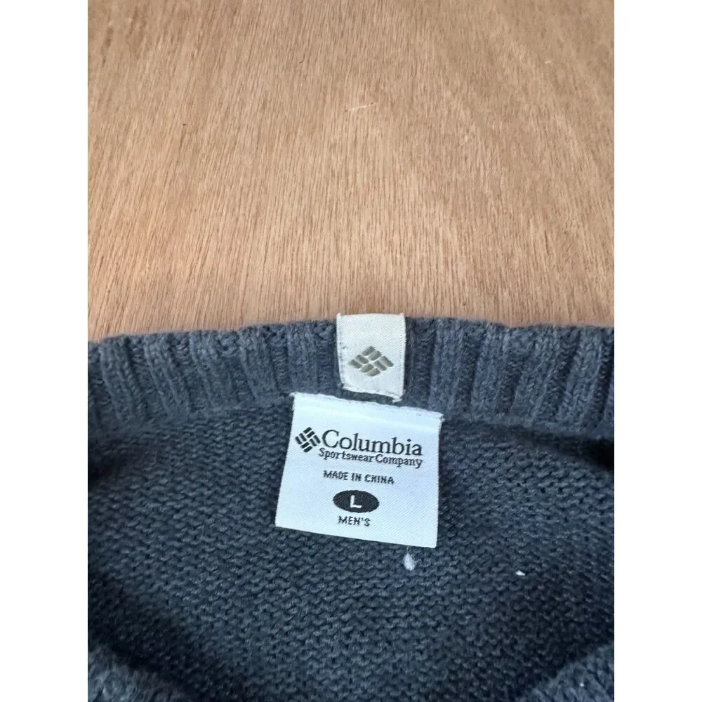 Columbia Men’s V-Neck Sweater Large Navy Blue Cotton Knit Pullover